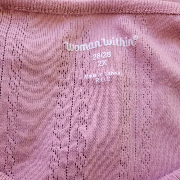 Woman Within Women Top 2X Plus Short Sleeve Pink Embroidered Eyelet Comfy PIN31E - Picture 7 of 9